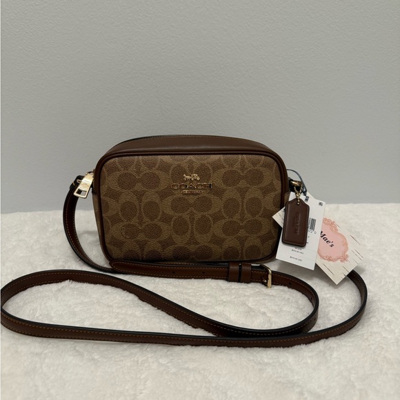 Coach Handbags - Coach Mini Jamie Camera Signature Canvas Brown Crossbody Bag NWT